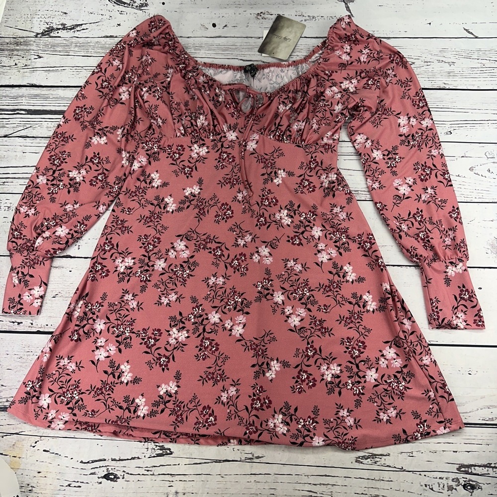 Lily Rose Floral Print Square Neck Long‎ Sleeve Mini Dress Size M